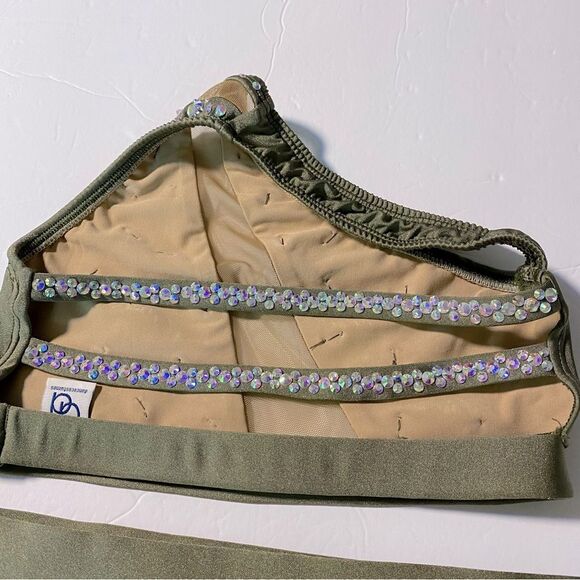 AA dance costume 2 piece set green custom sparkly rhinestoned premium XSA - Picture 7 of 13